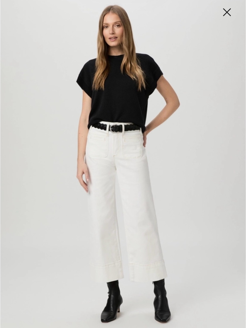 PAIGE Off-White Wide-Leg Cropped Jeans with High Rise